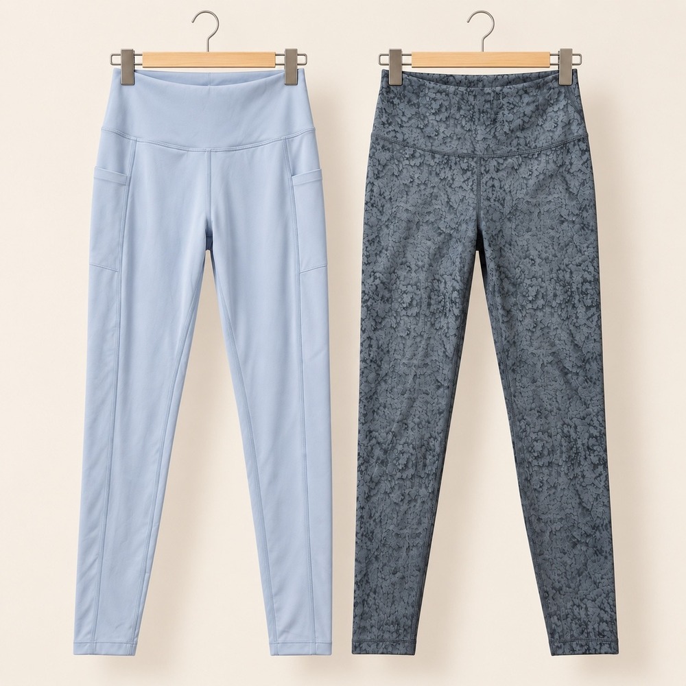 Lot 2 Yogalicious & Danskin Womens High Waisted Leggings Blue Gray Medium